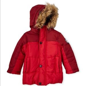 BRAND NWT BEN SHERMAN BOYS RED FAUX FUR HOOD COAT